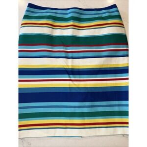 Talbots Pencil Skirt Womens 12P Striped Ribbon Lined Rainbow Cotton 12 Petite